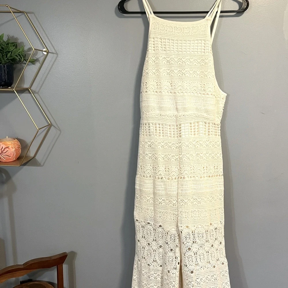NWOT FREE PEOPLE CROCHET FLARE JUMPSUIT - Picture 2 of 9